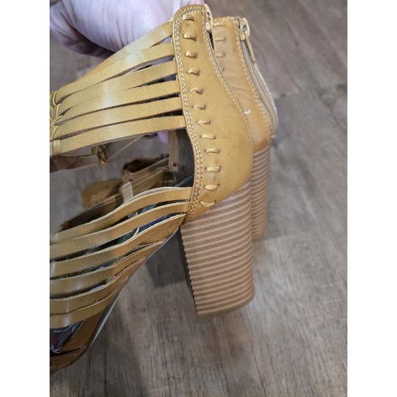 Madden Girl Womens Sandal High Stacked Heel Brown‎ Zip Ankle Strap Open Toe 9.5 - Picture 6 of 8